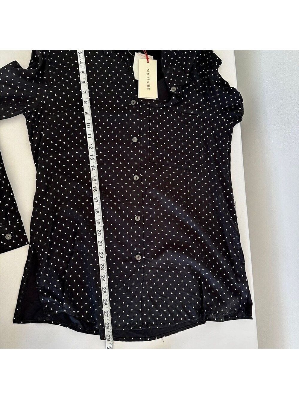 Women's Solitaire Black & White Patterned Collared Button-up Blouse Size S New - Picture 13 of 13